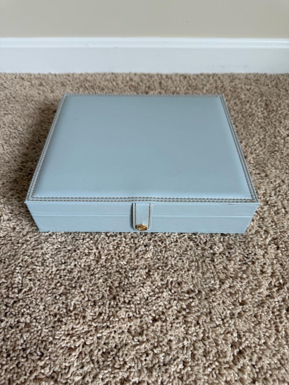 Light Blue-grey Jewelry or Accessory Storage Box, pink interior